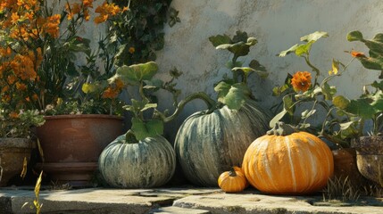 Autumn Harvest: Pumpkins and Flowers