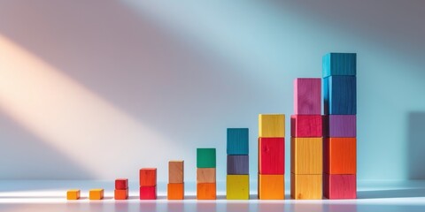 Colorful Wooden Blocks Displaying Gradual Growth in a Creative and Modern Style