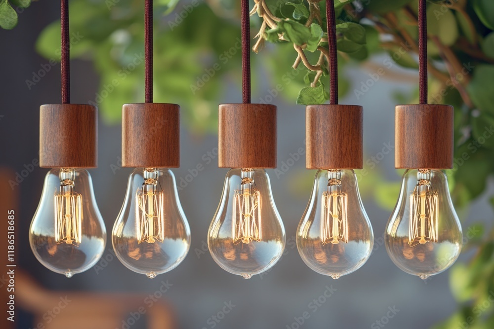 Poster a group of light bulbs hang from a tree branch, creating a unique and cozy atmosphere