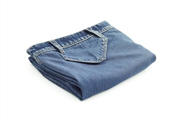 Folded pair of jeans on a white background