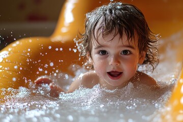 Obraz premium A young kid enjoying time in a pool, perfect for summer vibes or kids' activities