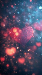 Obraz premium Delicate heart-shaped glowing bokeh lights softly floating over a gradient background, evoking love and warmth, book illustration style
