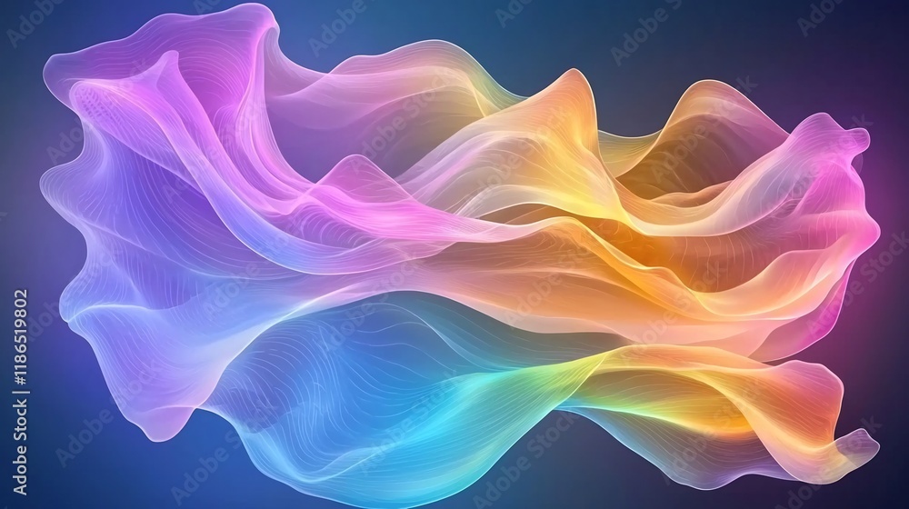 Poster shimmering quantum waves of luminescent chromatic energy beams pulsing with dynamic ethereal forms a