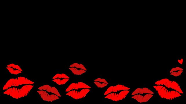 
A dynamic animation of realistic vector lips giving a kiss, appearing red hearts, symbolizing love, perfect for romantic projects, with transparent background making a down frame. Concept of Valentin