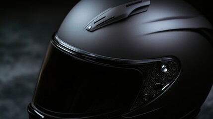 Fototapeta premium Close-up shot of a motorcycle helmet on a black background