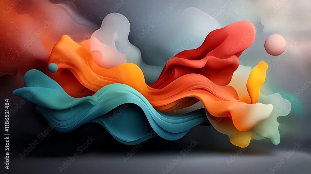 Aufkleber mesmerizing cosmic dreamscape with iridescent wavy shapes and vibrant digital kaleidoscopic pattern 