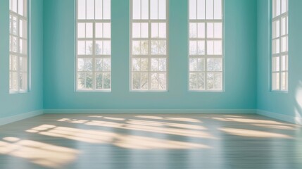 Fototapeta premium Bright and Airy Empty Room with Large Windows and Light Flooring