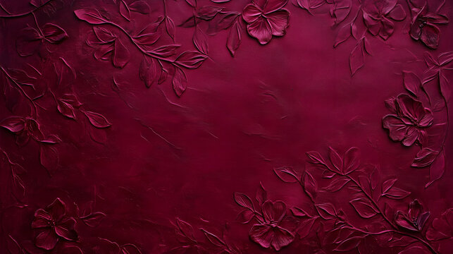Vintage background in burgundy, with subtle embossed floral designs and a velvety texture, giving an elegant and rich antique vibe