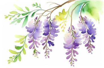 Wisteria watercolor painting on a white background