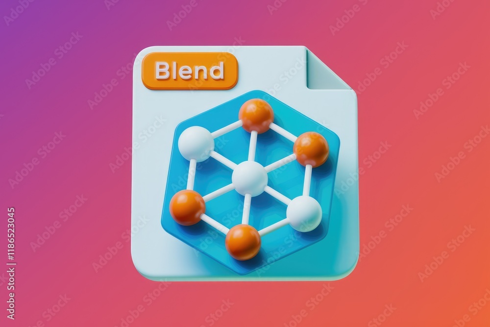 Poster A file icon with a blue hexagonal molecular structure, labeled 'Blend', symbolizes mixing or combining elements.