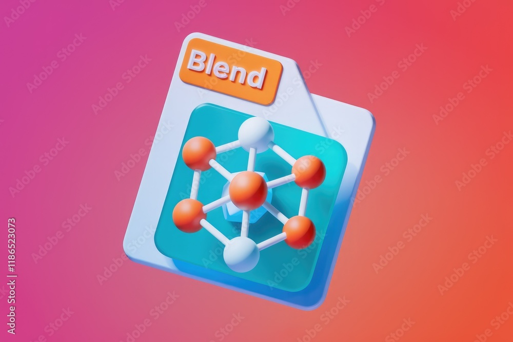 Poster 3D render of a Blend app icon depicting a molecule structure, symbolizing connection and integration.