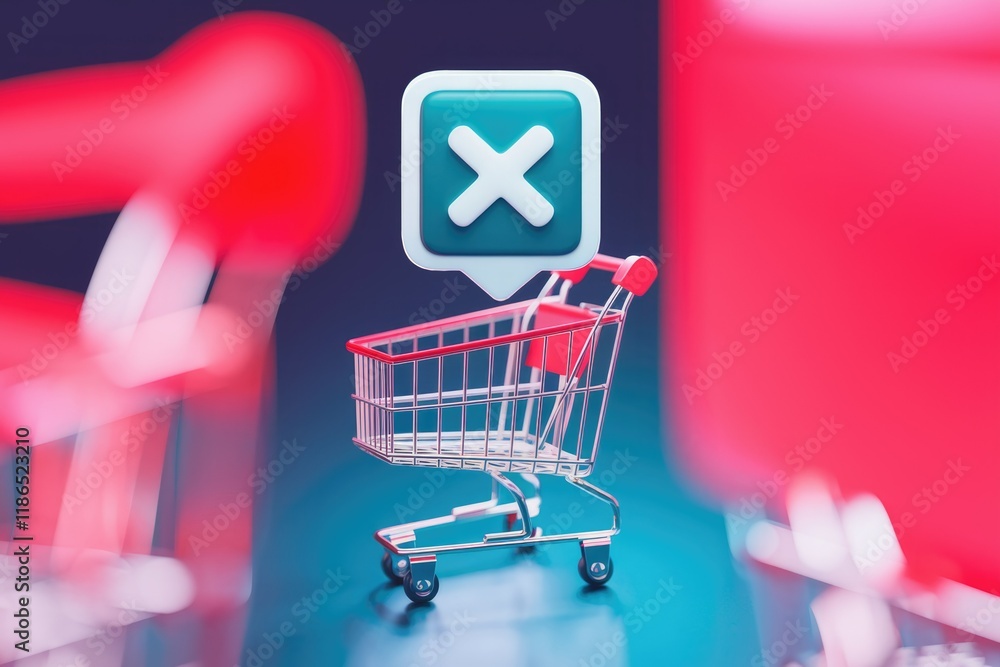 Poster Empty shopping cart with a cross symbol indicates cancelled order or return.