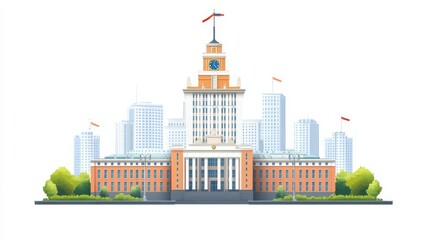 Obraz premium Vector flat public building icon. Administrative city building isolated on white background. Illustration of government architecture house design, exterior city hall
