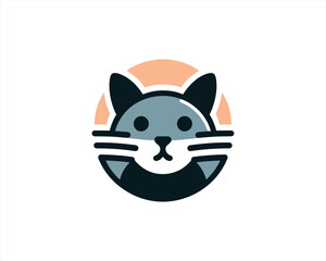 Cartoon cat logo design icon symbol vector illustration. 