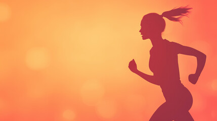Silhouette of Female Athlete Running at Sunset with Stadium Lights and Orange Background for Fitness Motivation