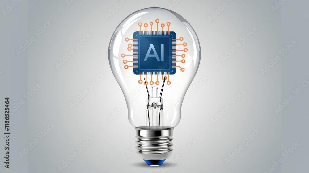 Leinwandbilder AI innovation represented as a microchip inside a lightbulb, symbolizing bright ideas and technological advancement.