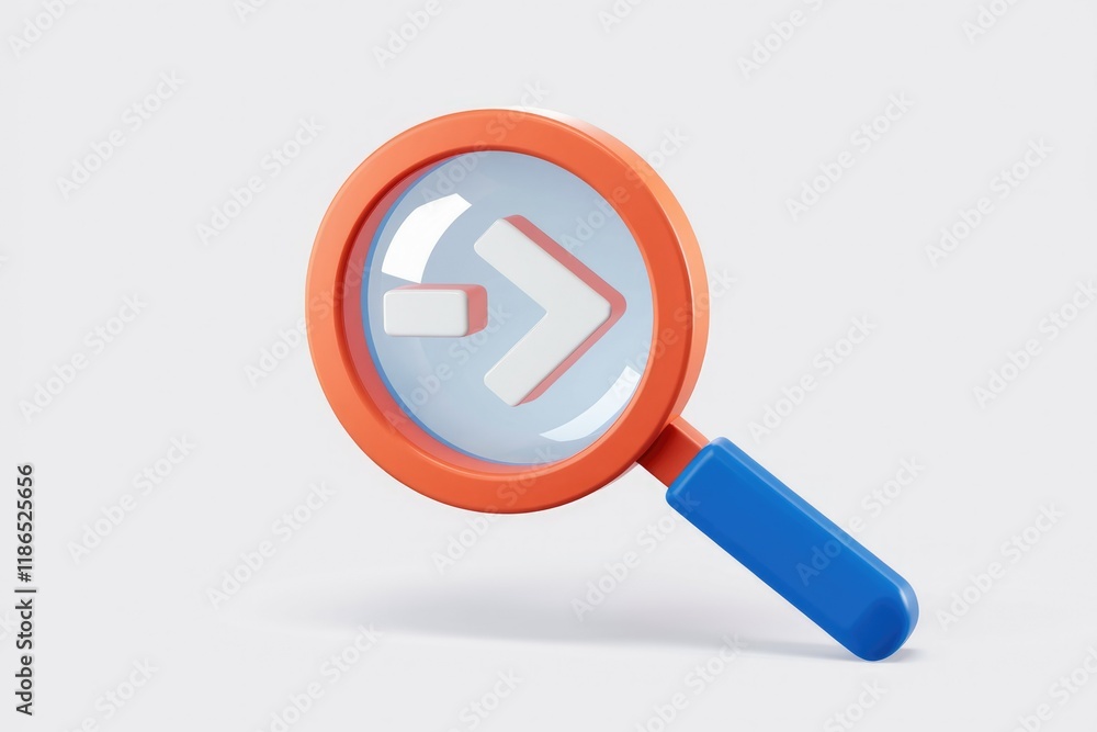 Poster A 3D rendering of a magnifying glass focusing on a right arrow, symbolizing search and direction.