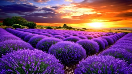 Obraz premium Lavender fields a sunset serenity