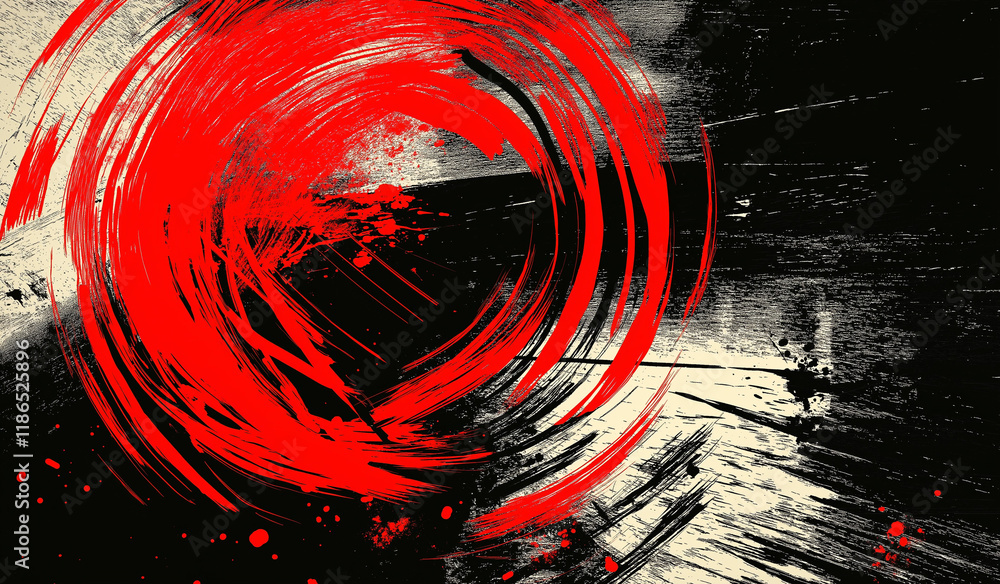 Poster abstract red and black gradient background with textured brush strokes on the left and solid red on 