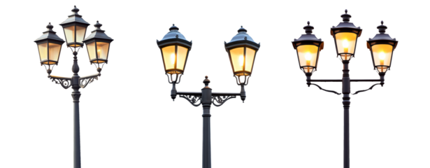 Set of street lamp isolated on transparent background, PNG 