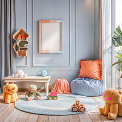 Children's room theme, Mockup frame of children's room, frames, Mockup frame of children's room, ready to use mockup, home hanging picture decoration, cozy children's room interior background