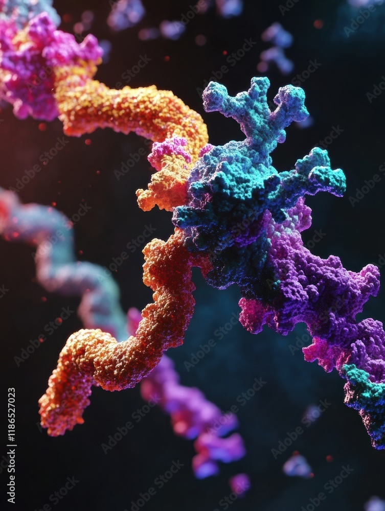 Poster antibodies interact with and attack a virus in a colorful representation of immune response activity
