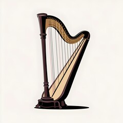 Wooden harp isolated on white background.