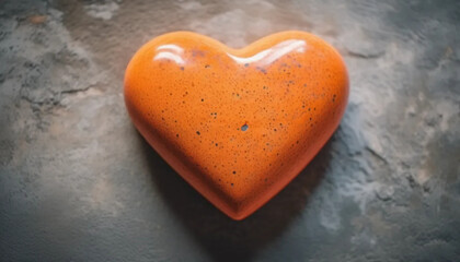 Obraz premium Orange heart-shaped stone on concrete surface. 