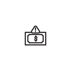 A dollar bill icon with an exclamation point warning sign. Represents financial risk, fraud alert, or money-related danger. Simple line art design.