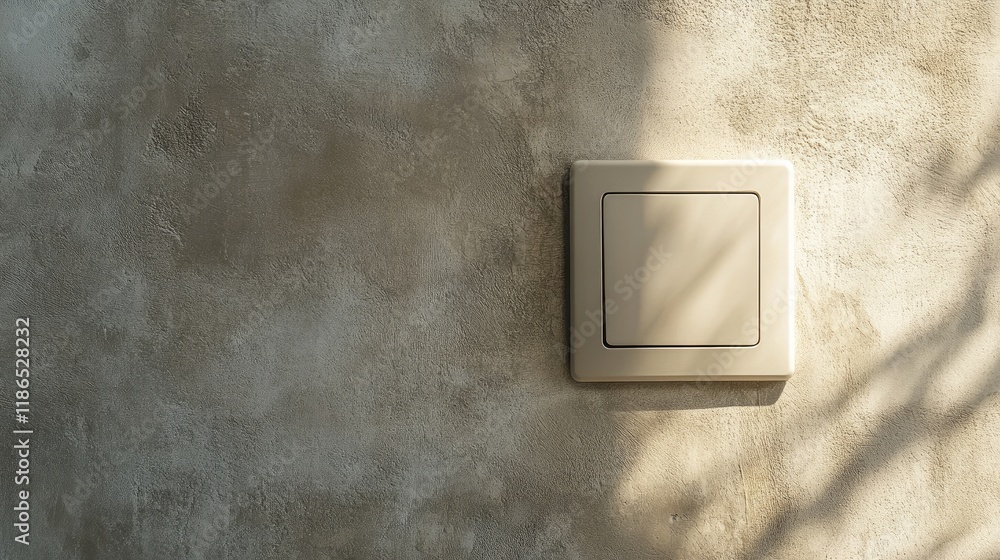 Poster Large beige light switch mounted on textured wall casting soft shadows in a minimalist interior setting.