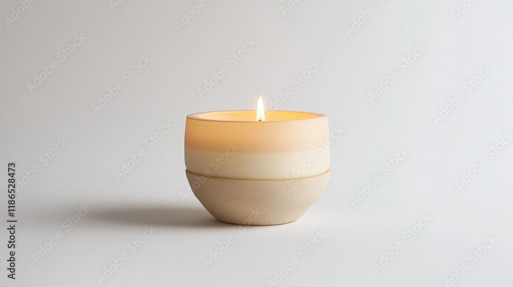Aufkleber serene lit candle in minimalist container on soft white background for calming and tranquil ambiance
