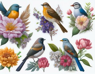 Fototapeta premium Set of of birds and flower with 