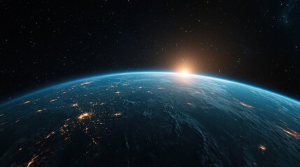 Fototapeta premium Stunning View of Earth from Space with Glowing Sunrise Horizon