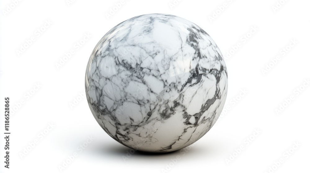 Poster realistic marble sphere showcasing intricate patterns and textures on a clean white background for d