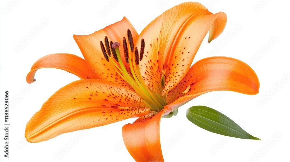 Poster orange lily flower side view isolated on white background with clipping path showcasing vibrant colo