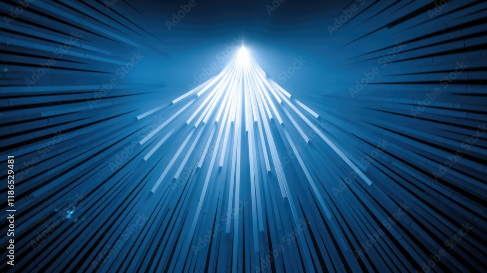 Poster Abstract blue lines converging towards a bright light source, creating a dynamic and futuristic visual.