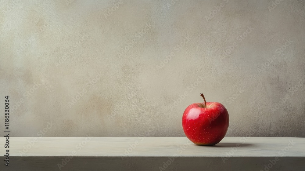 Poster red apple displayed on neutral background highlighting fruit's texture and color for culinary and ar