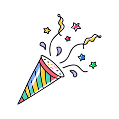 exploding confetti popper vector icon, fools’ day vector illustration - simple illustration of exploding confetti popper perfect for logos, and fools’ day-themed designs.