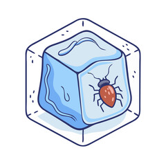 fake ice cube with bug vector icon, fools’ day vector illustration - simple illustration of fake ice cube with bug perfect for logos, and fools’ day-themed designs.