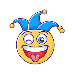 hilarious jester emoji vector icon, fools’ day vector illustration - simple illustration of hilarious jester emoji perfect for logos, and fools’ day-themed designs.