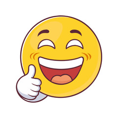 laughing emoji with thumbs up vector icon, fools’ day vector illustration - simple illustration of laughing emoji with thumbs up perfect for logos, and fools’ day-themed designs.