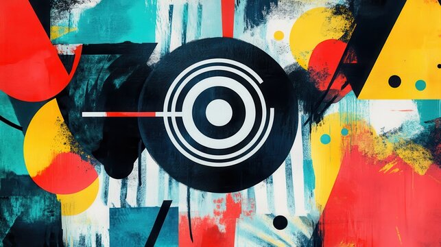 High contrast art collage depicting brand positioning strategies with a circular target at the center, symbolizing market focus and strategic planning. illustration