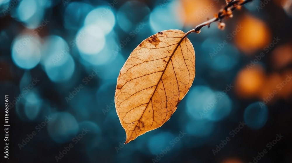 Aufkleber single leaf with shallow depth of field and bokeh light background symbolizing wellness and tranquil