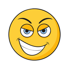 Fototapeta premium mischievous smile emoji vector icon, fools’ day vector illustration - simple illustration of mischievous smile emoji perfect for logos, and fools’ day-themed designs.