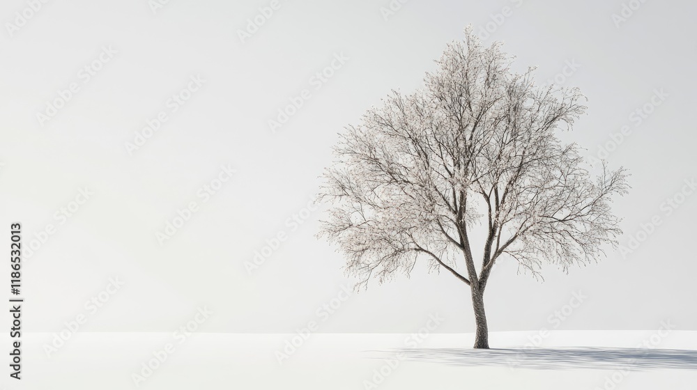 Poster lonely tree with bare branches on a white background symbolizing isolation and tranquility in a mini