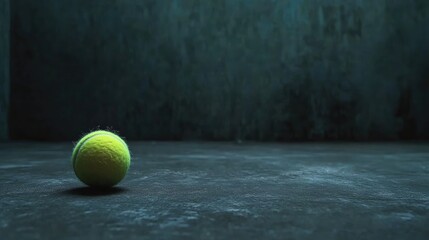 Single Tennis Ball on Dark Grungy Background Ideal for Text Placement and Sports Related Graphics or Advertisements