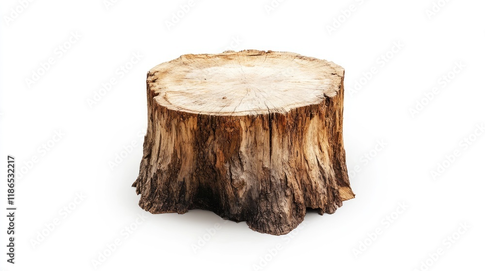 Poster tree stump isolated on white background showcasing natural textures and details suitable for design 