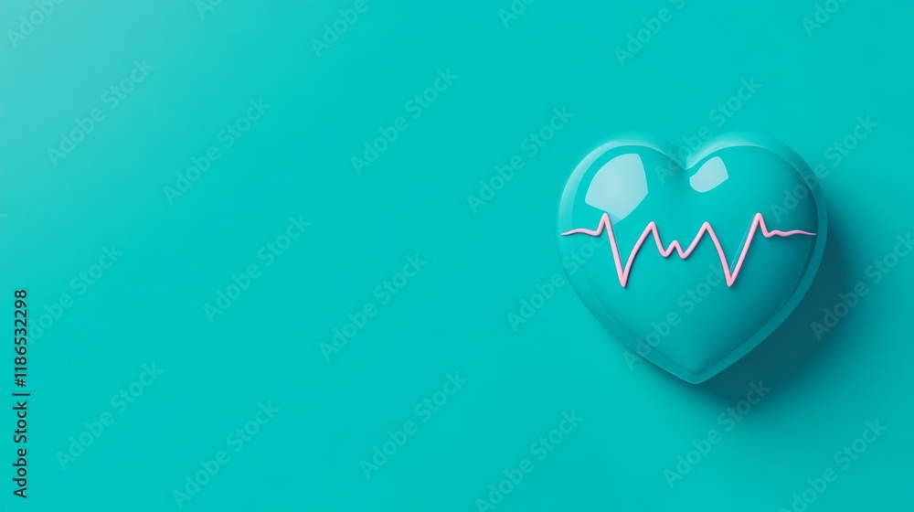 Aufkleber a minimalist design of a heartbeat line turning into a glowing globe on a soft teal gradient backgro