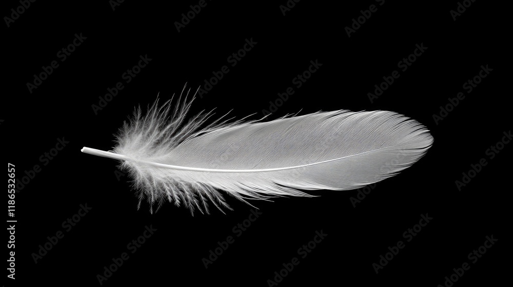 Aufkleber single delicate white feather isolated on a dark background symbolizing purity and simplicity in des