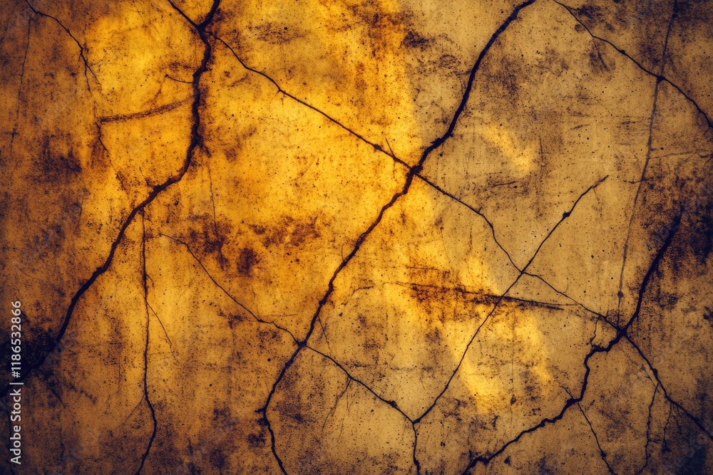 Poster close-up shot of a cracked wall with rough textured surface, suitable for use as background or for a